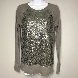J. Crew Grey Silver Sequin Front Long Sleeve Lightweight Women's Top Size S